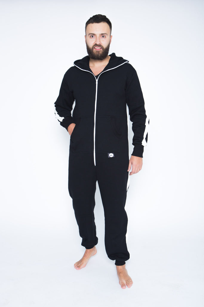 black men onesie with white stripes